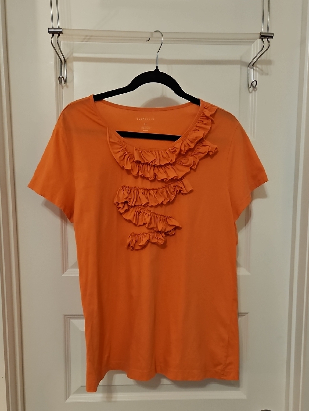 $4.99 S/H Casual Ruffle-Front Tee - Orange VAN HEUSEN XL